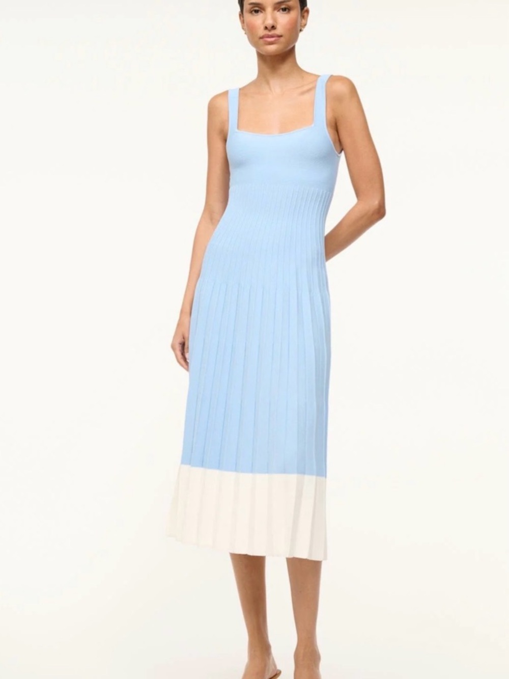 Staud clear Blue & White Tank Midi Ellison Dress - Sleeveless Pleated Design